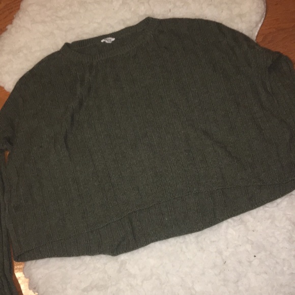 Crew Neck Green Knit Cropped Sweater - Picture 1 of 4